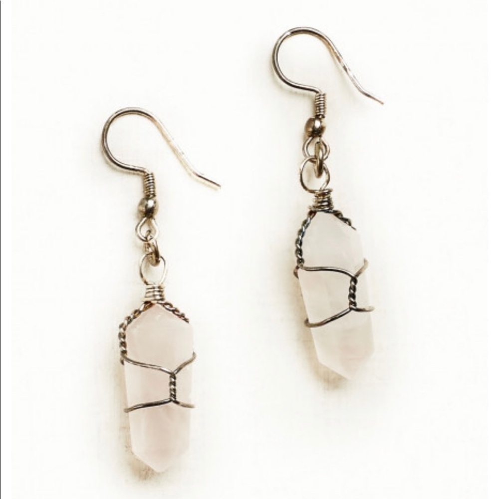 Wire Wrapped Rose Quartz Earrings
